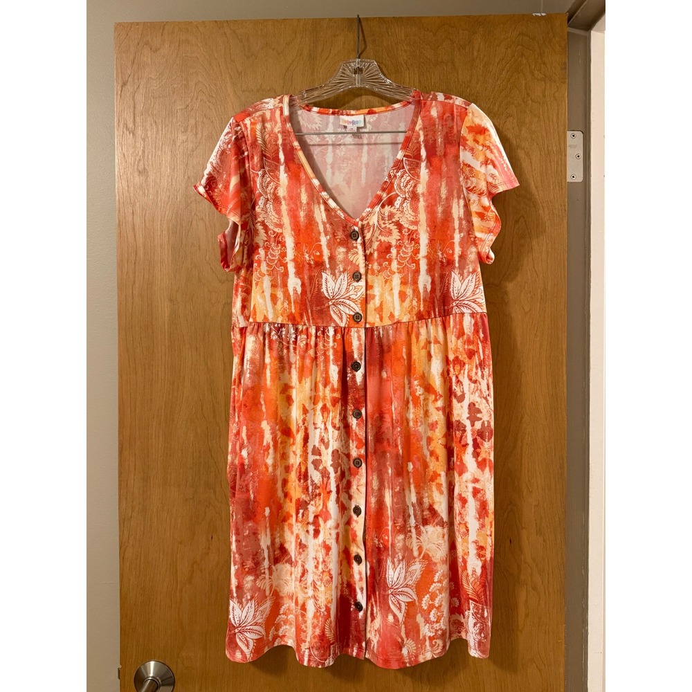 LuLaRoe Heidi Babydoll Dress Women's M Tie Dye Floral Button Front Pockets